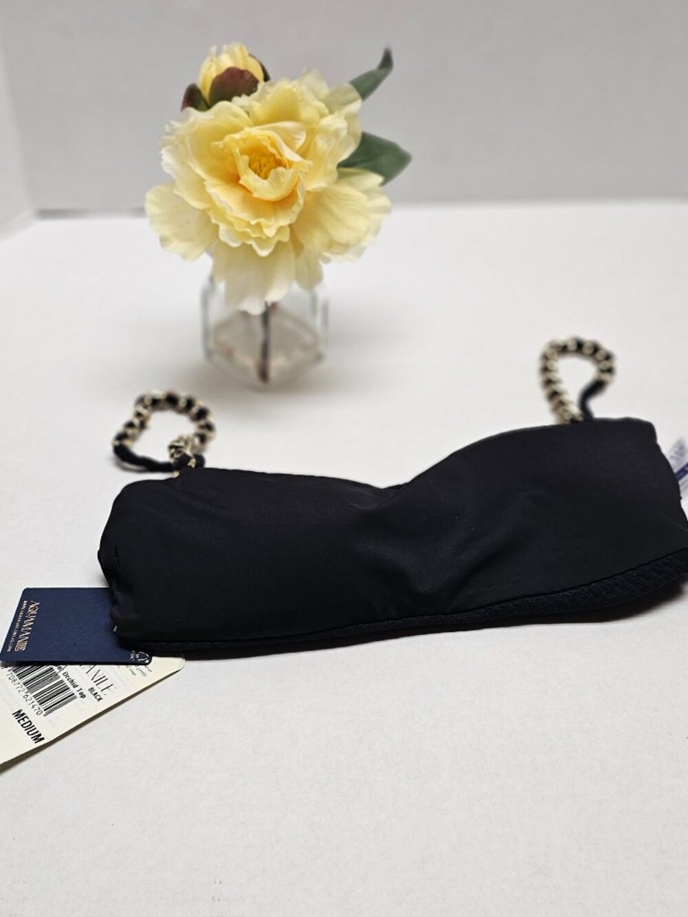 New Black Gold Ladys Slipper Orchid Bikini Top Aquamanile Adjustable Medium M